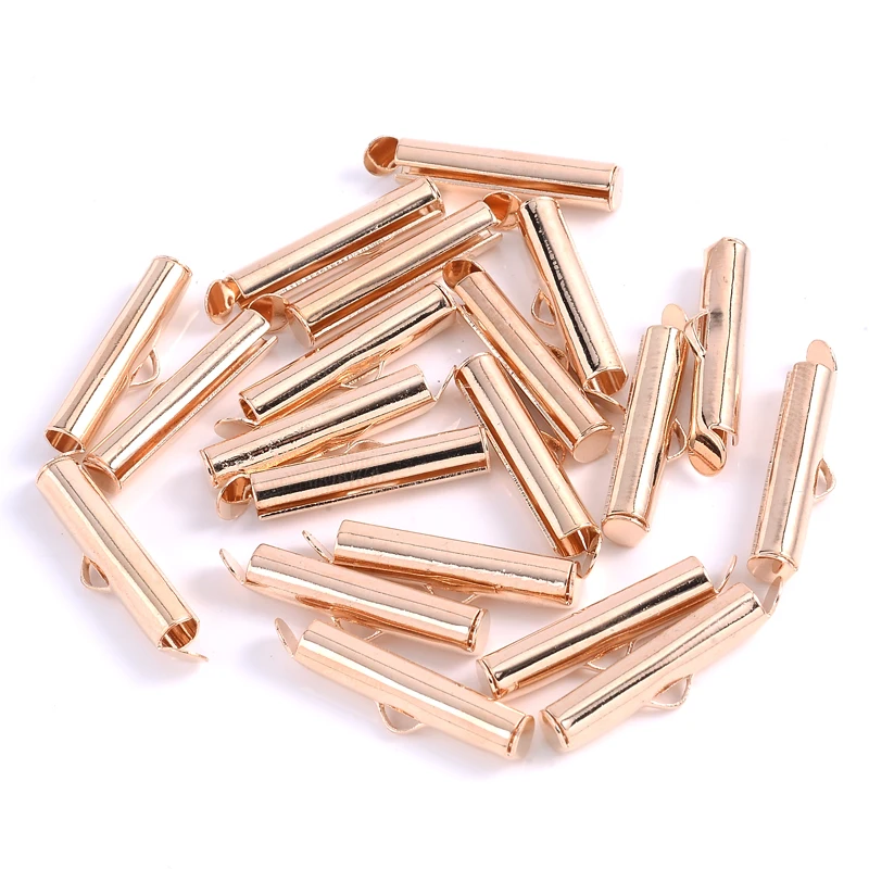 50Pcs 13/16/20/25Mm Tube Metal Crimp End Caps Slider Clasp Buckles Tubes Connectors for Jewelry Making Bracelet Findings