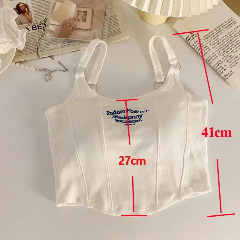 Women Summer Tops Camisole Square Collar Tank Top Y2k Sleeveless Crop Tops Pad Fashion Vest Embroidery Letter