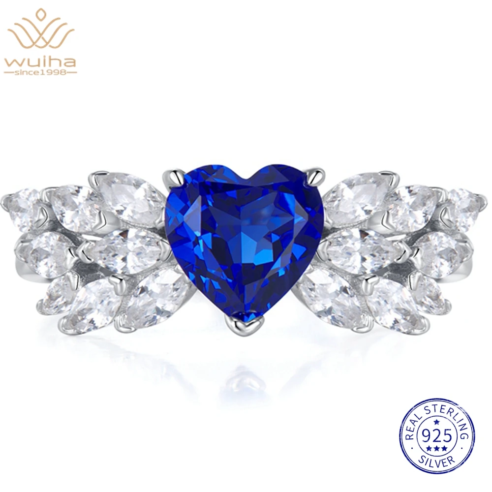 

WUIHA 18K White Gold Heart Cut 7*7MM Sapphire Faceted Gemstone Ring Anniversary 925 Sterling Silver Luxury Jewelry Drop Shipping