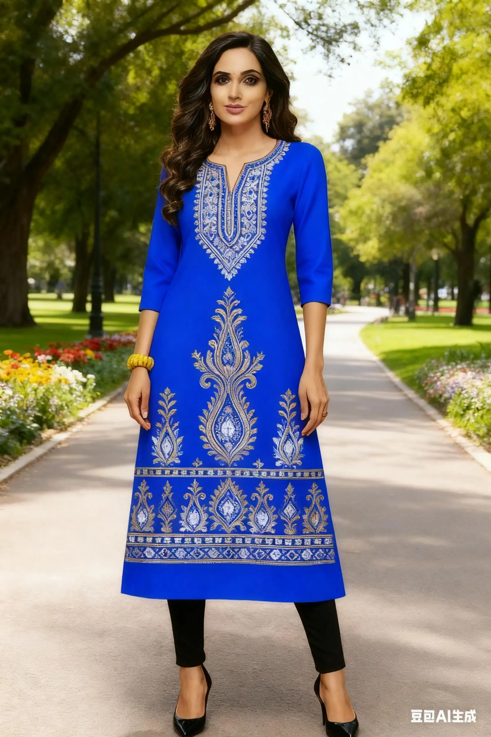 Muslim Women Kurt Casual Dress Middle Eastern Straight Casual Ethnic Flower Mandarin National Style Caftan Marocain Femme