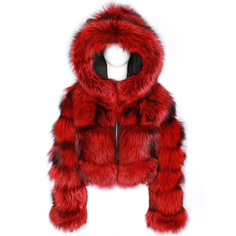 Imitation Fox Fur Stitching Hooded Short Long-Sleeved Fur Coat Women's Clothing 2023 Winter Fashion Solid Color Faux Fur Female