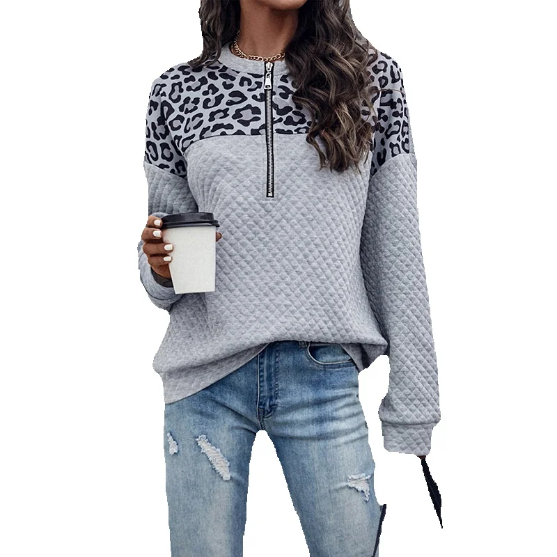 

Shiying Winter New Leopard Pattern Spliced Shoulder Drop Zipper Sweater For Women 2023 Casual Warm Long Sleeve Top