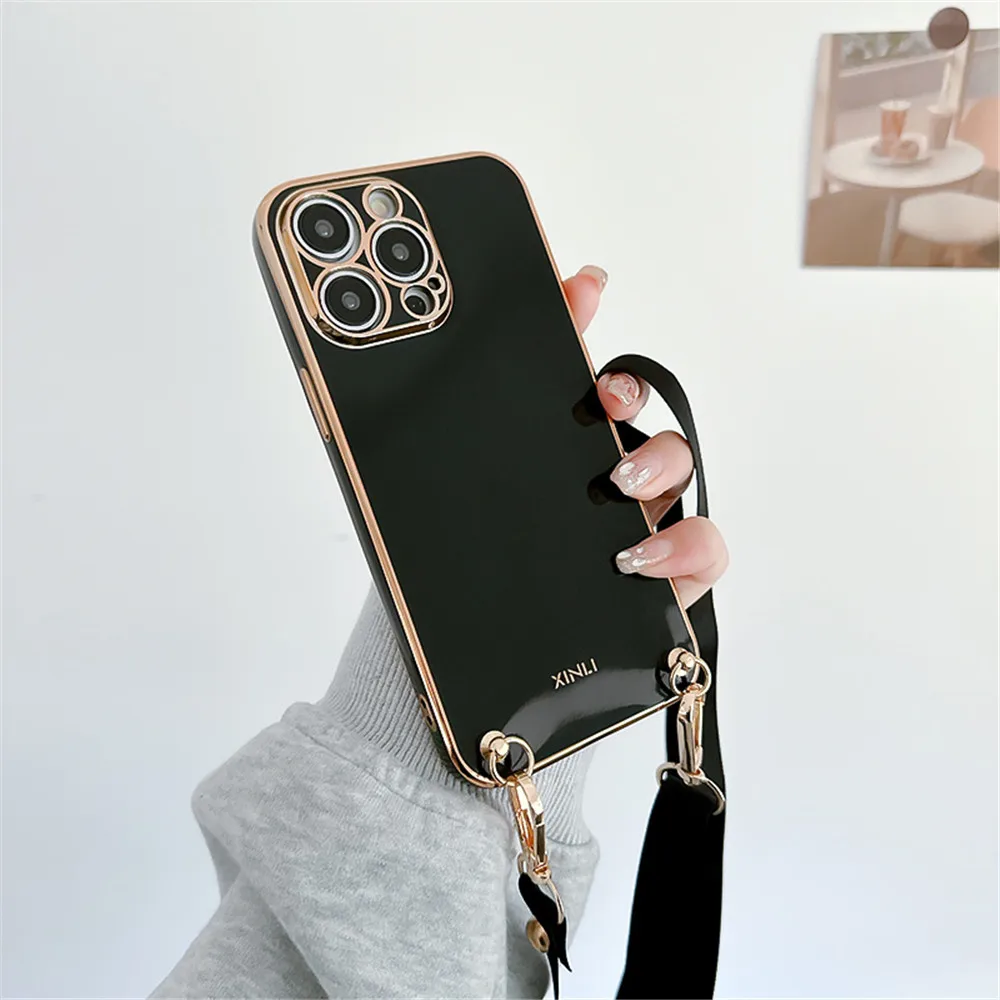 Enhanced Crossbody Lanyard Necklace Phone Case with Plating Soft Silicone Cover