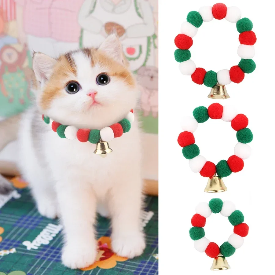 1pcs Pet Christmas Cat Dog Hairball Collar Hanging Decoration Elastic Pet Christmas Bell Accessories Cute Cat Collar