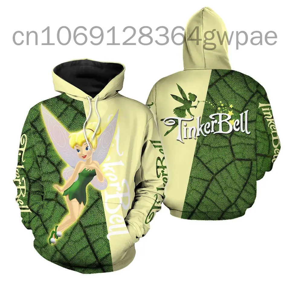 

2024 Disney Tinker Bell 3D Hoodie Men's Womens Casual Sports Pullover 3D Hoodie Fashion Oversized Sweatshirt Zip Hoodie