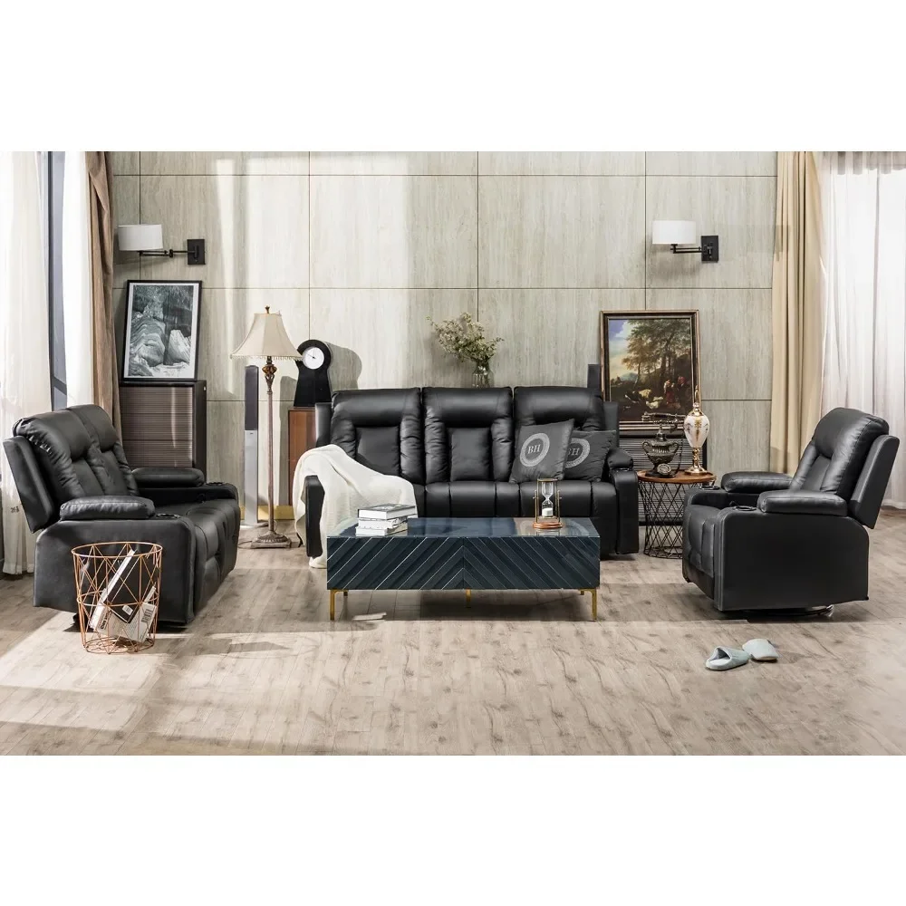 Description Picture 2 of itemRecline Chair Set，Furniture 3PC Bonded Leather Recliner Set Living Room Set, Sofa, Recline Chair with Massger