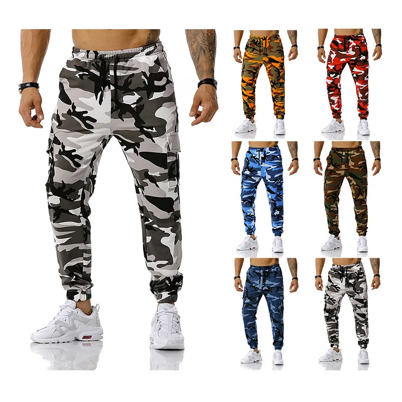 Mens Camo Cargo Pants Summer Loose Trousers