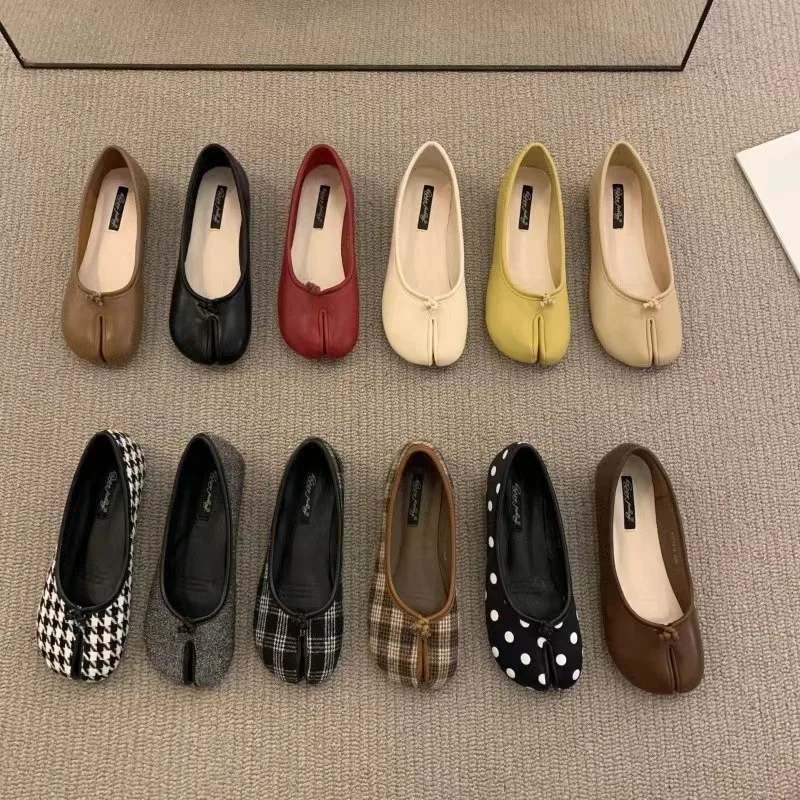 

2024New Ninja Split Toe Women Flats Tabi Shoes Shallow Lazy Slip-On Slingback Mules Pig Hoof Shoes Woman Loafers Chaussure Femme