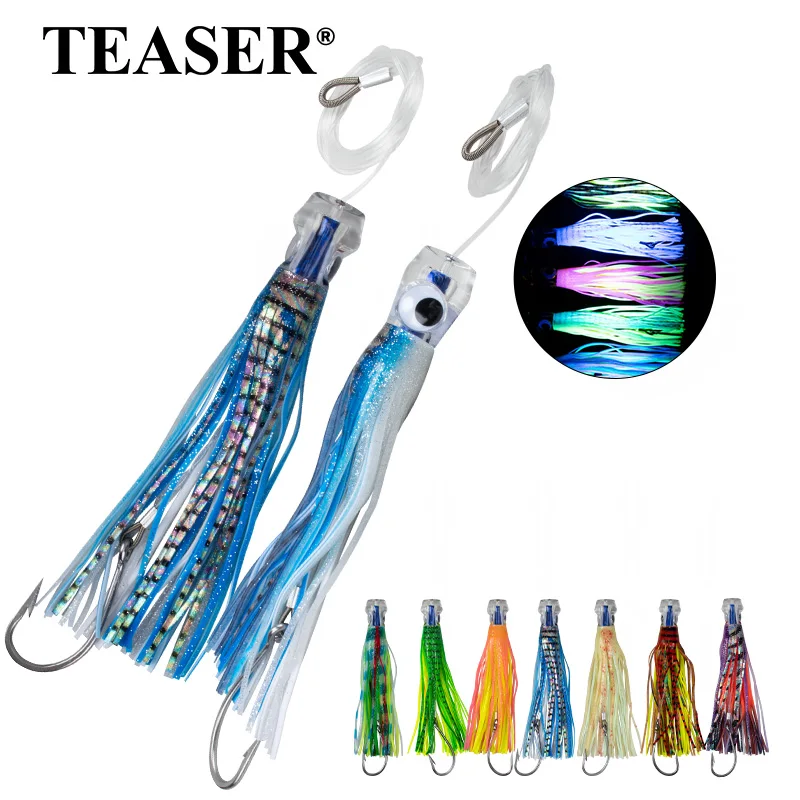 

TEASER 110g Deep Sea UV Trolling Fishing Lures Big Game Marlin Tuna Fishing Lure Portable Bionic Squid Bait Octopus Soft Lure