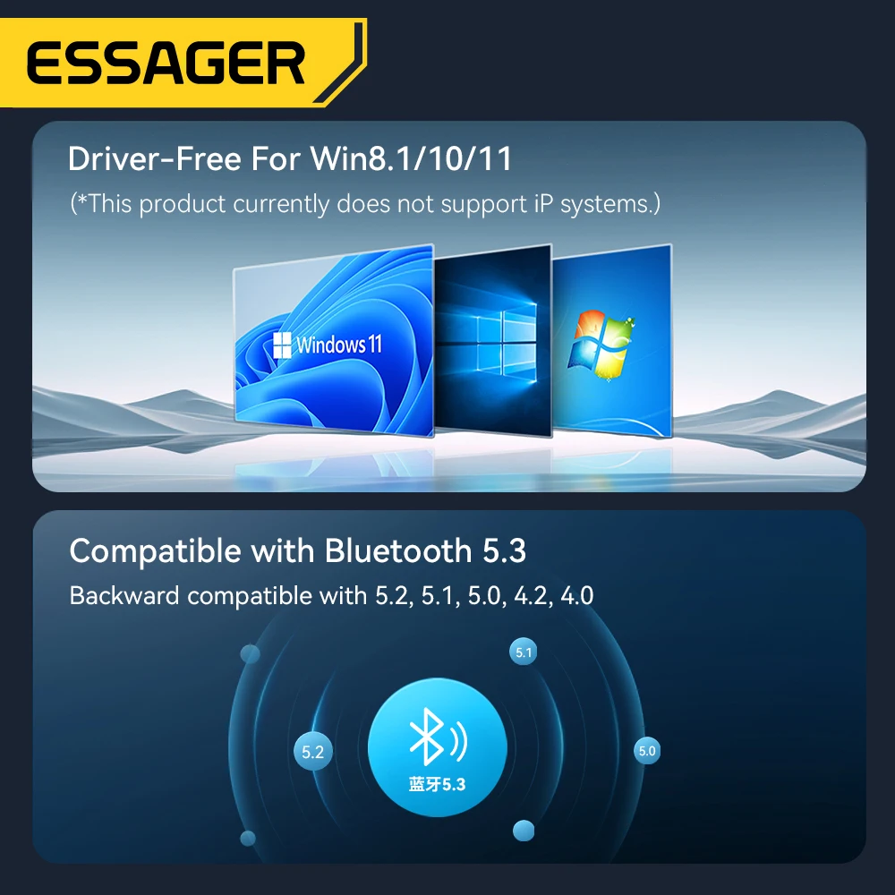 Essager USB Bluetooth 5.3 Adapter Aux Audio Receiver Transmitter For PC Speaker Laptop soundbox Wireless Mouse USB Transmitter 5
