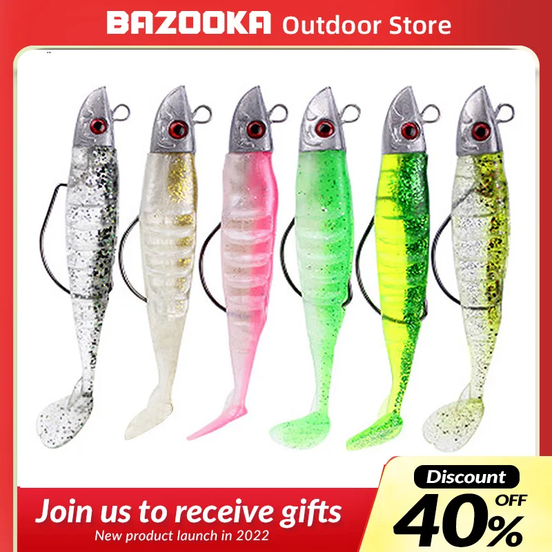 Bazooka-Leurre méné noir souple en silicone avec tête plombée, appât Élavec queue en T, idéal pour la pêche en hiver au bar ou au brochet