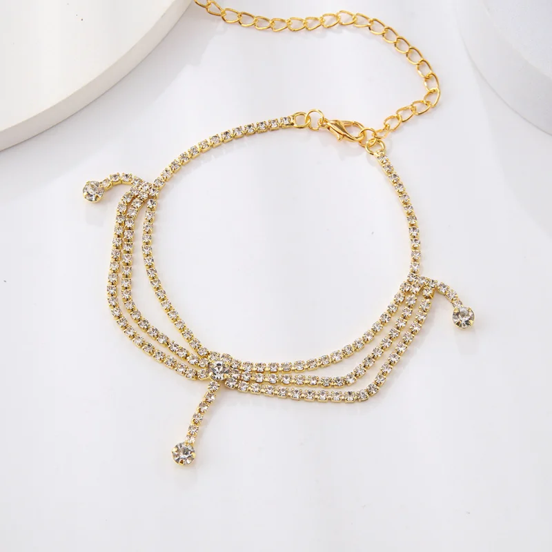 Tassels Style Inlaid Cubic Zirconia Silver Anklet for Women