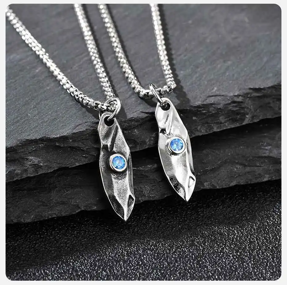 Vnox Halskette mit blauem Zirkon-Wunschstein-Anhänger für Herren, Metallanhänger mit Kastenkette, Vintage-Hip-Hop-Schmuck, Geschenke für Geburtstagsfeiern – Detail 5