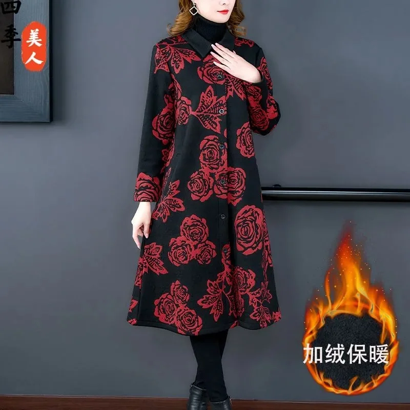 2023 Autumn/Winter New Plush Trench Coat For Middle-aged Women and Mothers Fashionable Age Reducing Fitting Long Coat For Women