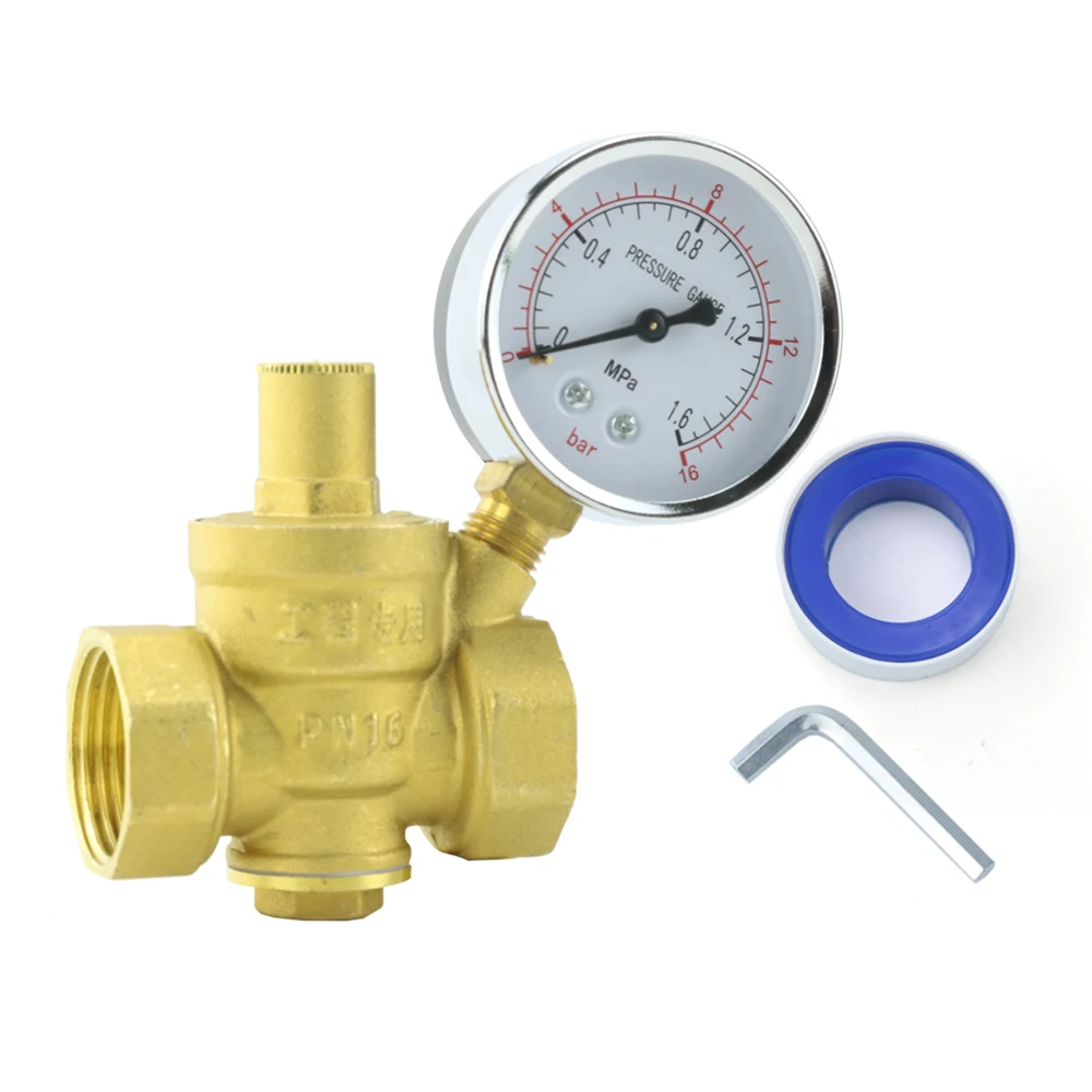 1/2" 3/4" 16bar Brass Water Pressure Regulator Reducer DN15 DN20 With Gauge Meter For Hydraulic Instability/Purifier