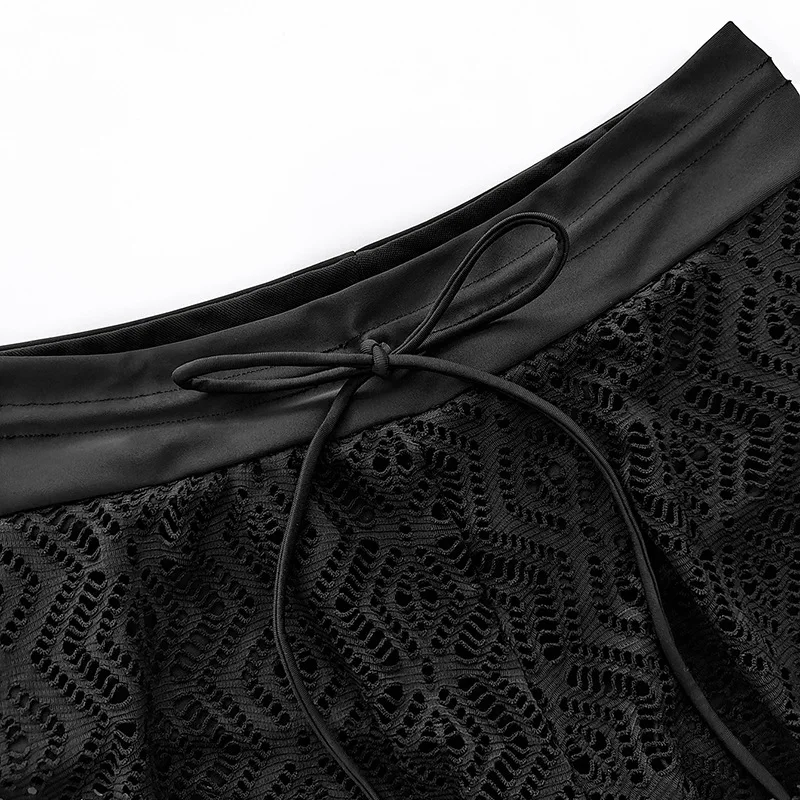Women Solid Bikini Bottom Sexy Mesh Wide Leg Swimming Trunks Hollow Out High Waisted Two Piece Separates Beachwear swimming trunks women bikini bottom women swimsuit bottoms