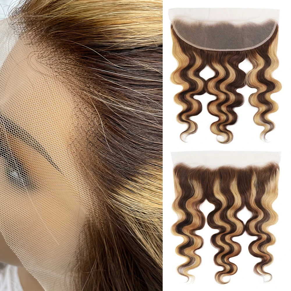 여성용 하이라이트 레이스 클로저 정면 전용 바디 웨이브 인모, 미리 뽑은 13X4 레이스 정면 P4/27 레이스 클로저, 14-22 인치 