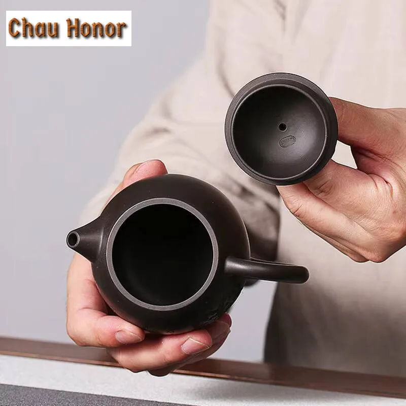 225ml Classic Yixing Raw Ore Black Mud Dragon Egg Zisha Teapot Handmade Household Chinese Kung Fu Tea Set Tea Ceremony Drinkware