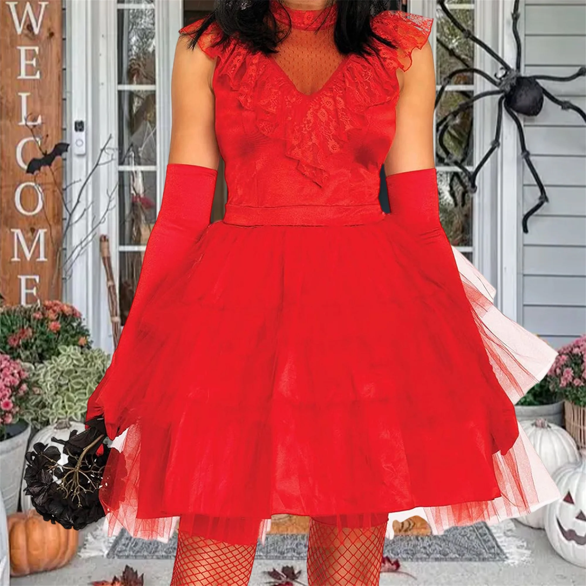 Vintage 80s Inspired Lace Off-Shoulder Wedding Gown with Train and Matching Gloves for Halloween Costume Party