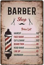 

Barber Metal Tin Sign Barber Shop Price List Printing Poster Retro Salon Bedroom Shop Club Wall Decoration Plaque 8x12 Inches