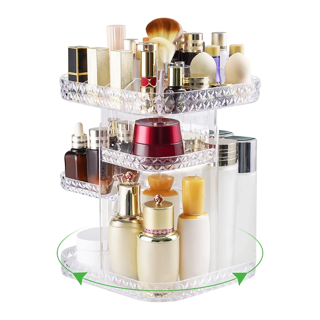 

360-Degree Rotating Cosmetic Storage Rack Makeup Organizer Transparent Plastic Organizer Large Capacity Cosmetic Storage Display