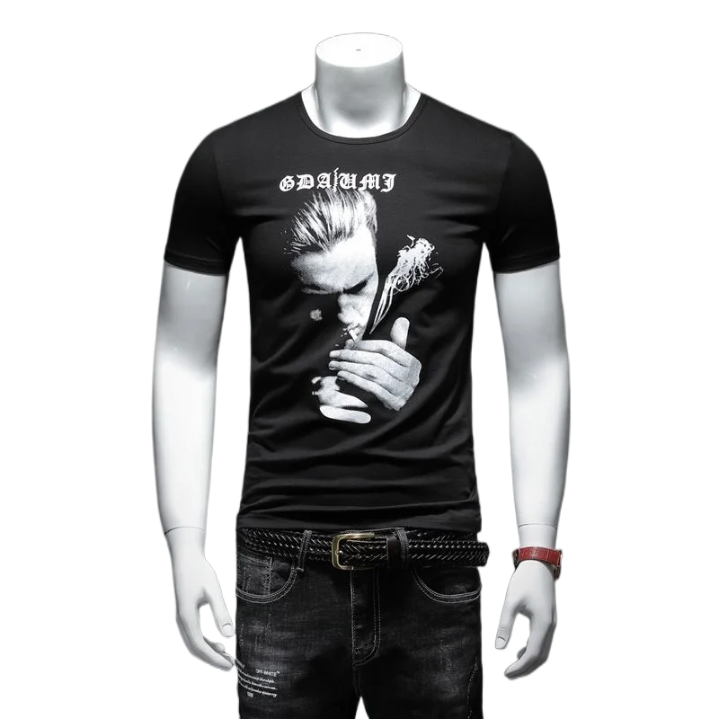 

Summer Men's T-shirt Short-sleeved Trendy Slim-fit Crewneck Printed Cool Fashion Tops