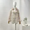 Appliques 2024 Women New Collection High Quality Floral Print Lantern Sleeve Pure Silk Blouse and Belted Linen Shorts Sets 4