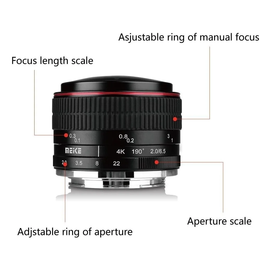 Meike 6.5mm f2.0 APS-C Circular Fisheye Lens for Canon EF-M Mount /for Sony E Mo