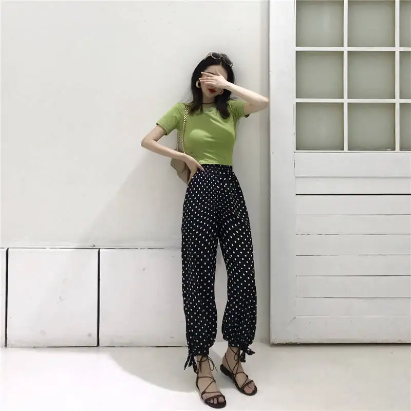 Trousers Woman Elastic Waist Clothing Beach Womens Pants High Black G Cotton Slacks Aesthetic Summer Outfits 90s Nylon Original