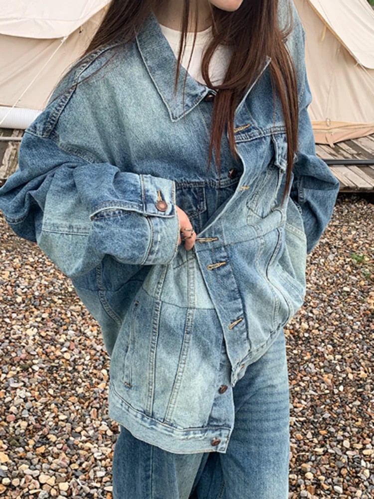

Jyate Fashion Chic Irrugular Denim Jackets 2023 Spring Korean Retro Long Sleeve Lapel Women Jeans Coats Casual Loose Outerwear