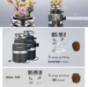 Disposal 1HP, Food Waste Disposal Continuous Feed, Garbage Disposal with Power Cord, Light Gray 2