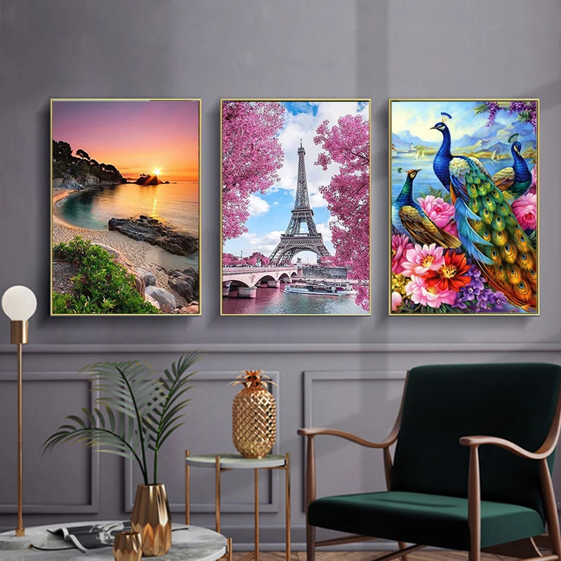 5D DIY Diamond Painting Landscape Animal Flowers Cross Stitch Kit Full Round Diamond Embroidery Mosaic Picture Home Decor Gifts