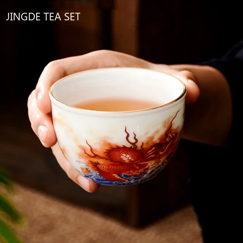 Chinese Ceramic Dragon Pattern Teacup Household Enamel Craftsmanship Tea Cup Personal Single Cup Boutique Tea Set Accessories