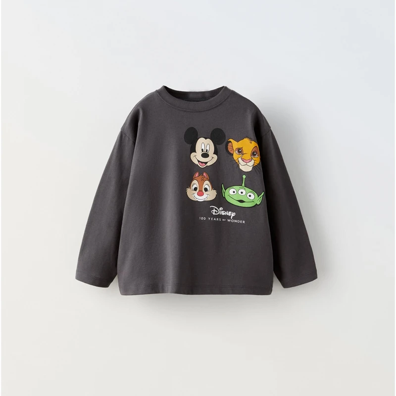 Disney Clothing Boys Long-sleeved TShirt Cartoon Monster Print Tees 0-6Age Children Cute Versatile Tees Baby Round Neck Tops 4
