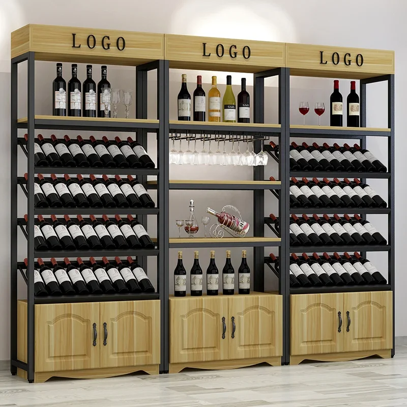 Home Wine Rack Bar Floor Storage Wrought Iron Display Cabinet Liquor Stand Organizer for Kitchen Dining Room