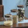New Small Glass Storage Jars with Airtight Lids, coffee container with Wooden Lid, Glass Pantry Canister for Beans, Rice,Sugar 4
