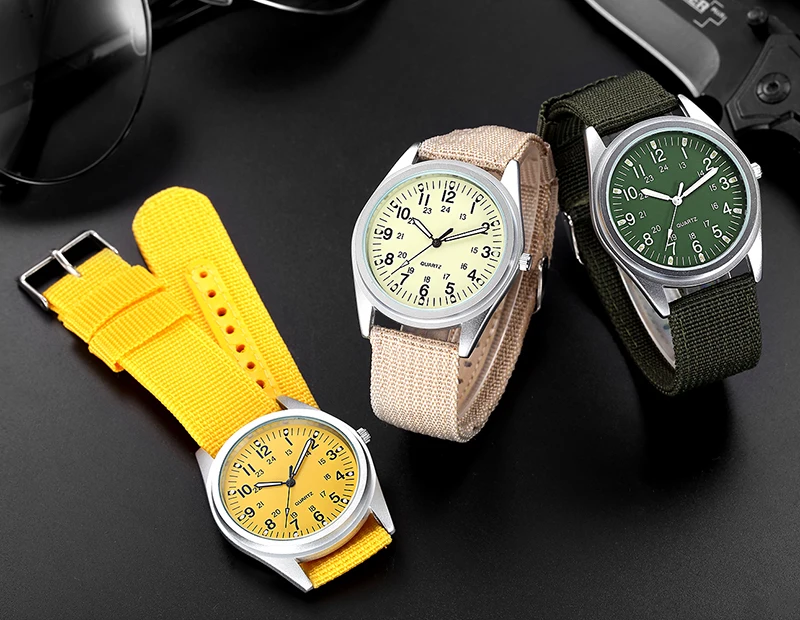 Unisex Horloge Voor Mannen Vrouwen Gemakkelijk Lezen Wijzerplaat Paar Eenvoudige Militaire Sport Quartz Horloges Nylon Band Polshorloge Leger Groene Klok