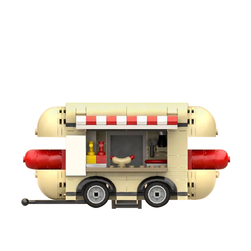 Gobricks Moc Stalle Hotdog Trailer Building Block Set City Night Market Cart Shop Baked Ham Idea Brick Toys For Children Gift