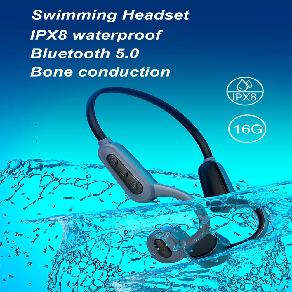 

IPX8 Waterproof Diving Swimming Surfing 16GB Earphones Wireless MP3 Music Player Bone Conduction Headset Bluetooth Headphone