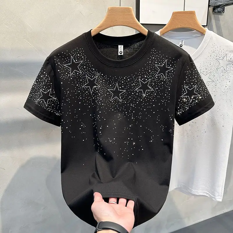 2025 Men T-shirt Short-sleeved Star Hot Diamond Internet Celebrity Explosion High-end Niche Half-sleeved T-shirt 6