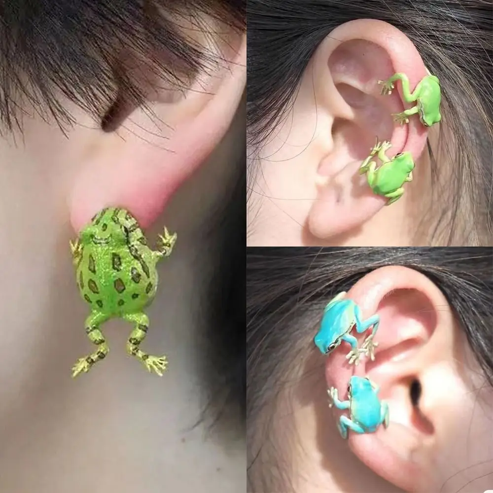 1Pair Party Gift Frog Earrings Personality Creative Without Pierced Ear Bone Clip Funny Metal Jewelry Animal Ear Studs Women Cou