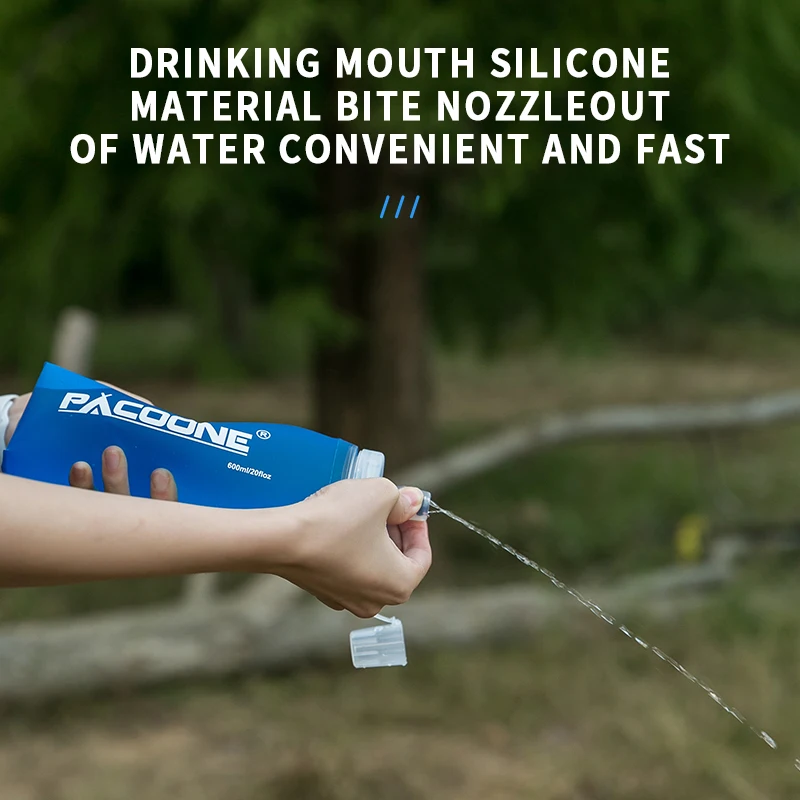 Sports Water Bottle Portable Water Bottle Sports Water Bag PACOONE Camping 600ml Soft Water Bottle Drinking Sport Folding Bag Flask Outdoor Running Hydration Pack Waist Bicycle BPA Free