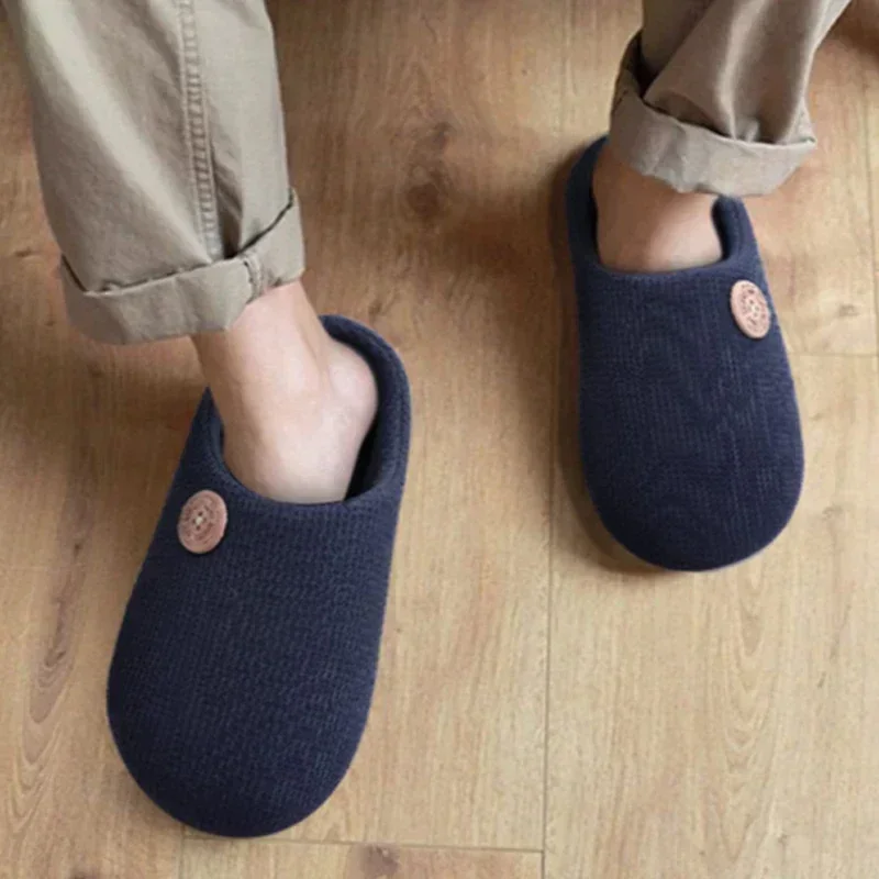 

Indoor Women Mute Mules For Slippers Slip-on Litfun New Men Warm Cotton Soft Slippers Couple Slides Fluffy Flats House Slippers