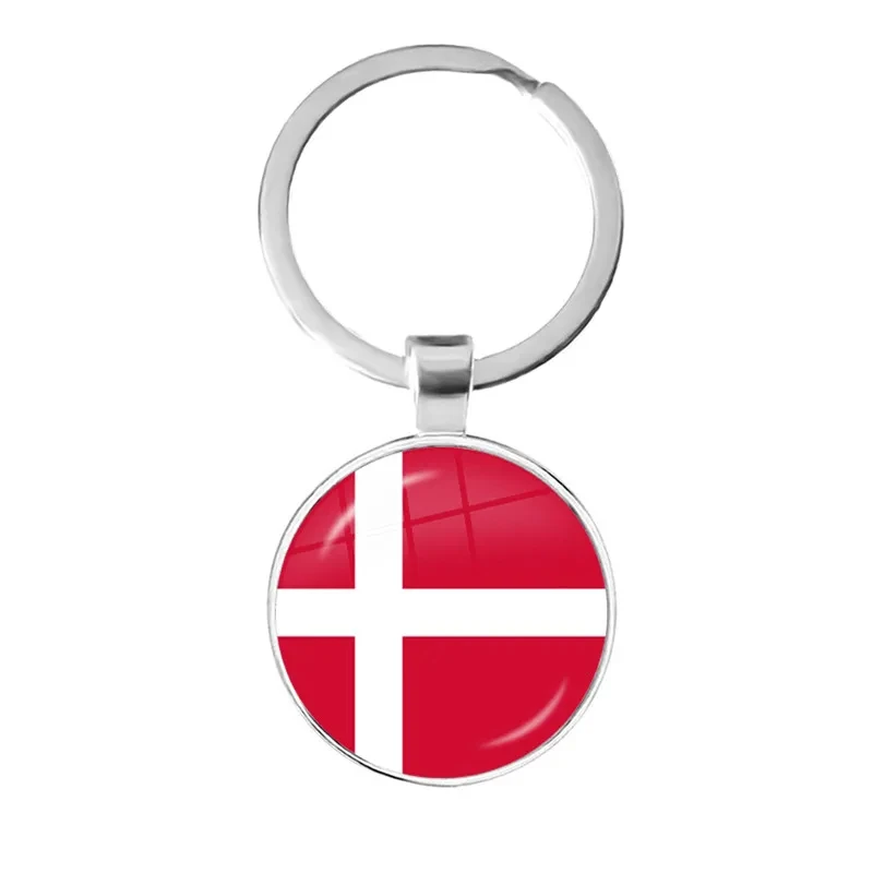 Malaysia, Laos, Denmark, Norway, Sweden, Slovakia Flag Keychain 25mm Glass Raised Round Keychain Gifts To Friends