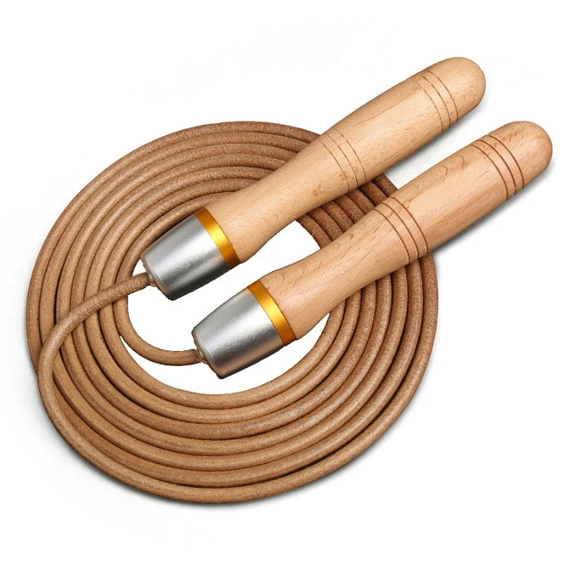 

Cowhide Leather Rope Universal Metal Bearing Speed Rope Skipping Can Adjust Adult Bearing Wooden Handle Cowhide Rope