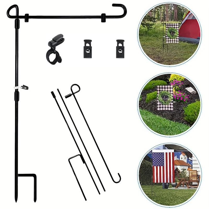 Garden flag stand holder with windproof clip banner pole holder outdoor iron flagpole patio flag outdoor lawn and decoration