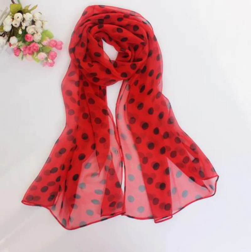 Spring and Autumn Georgette Polka Dot Scarves Bright Red Scarves Dot Scarves Women's Thin Chiffon Long Scarves Sunscreen Shawls 3