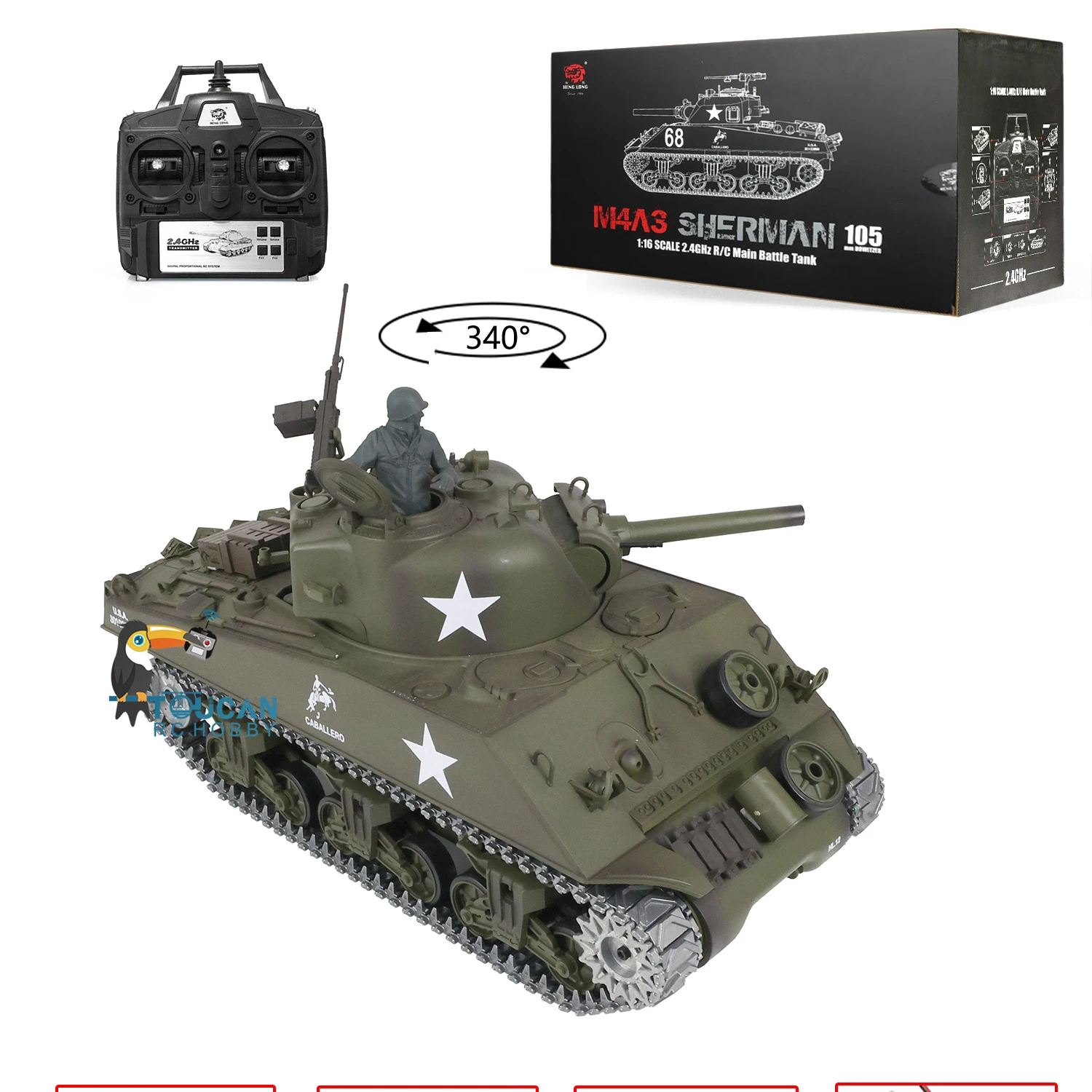 2.4G Henglong 1/16 Scale M4A3 Sherman Short Barrel RTR RC Tank 3898 With Metal Tracks 1800mah Tank Battery 7.0 Upgraded Ver 3