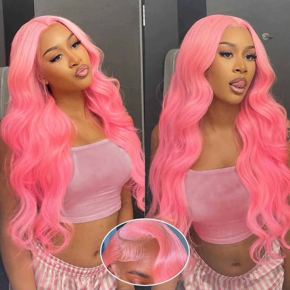Pink Wig Hd Lace Wig 13X6 Human Hair 13X4 Body Wave Lace Front Wigs 250 Density Lace Frontal Wigs Brazilian Hair 40 Inch Colored 2
