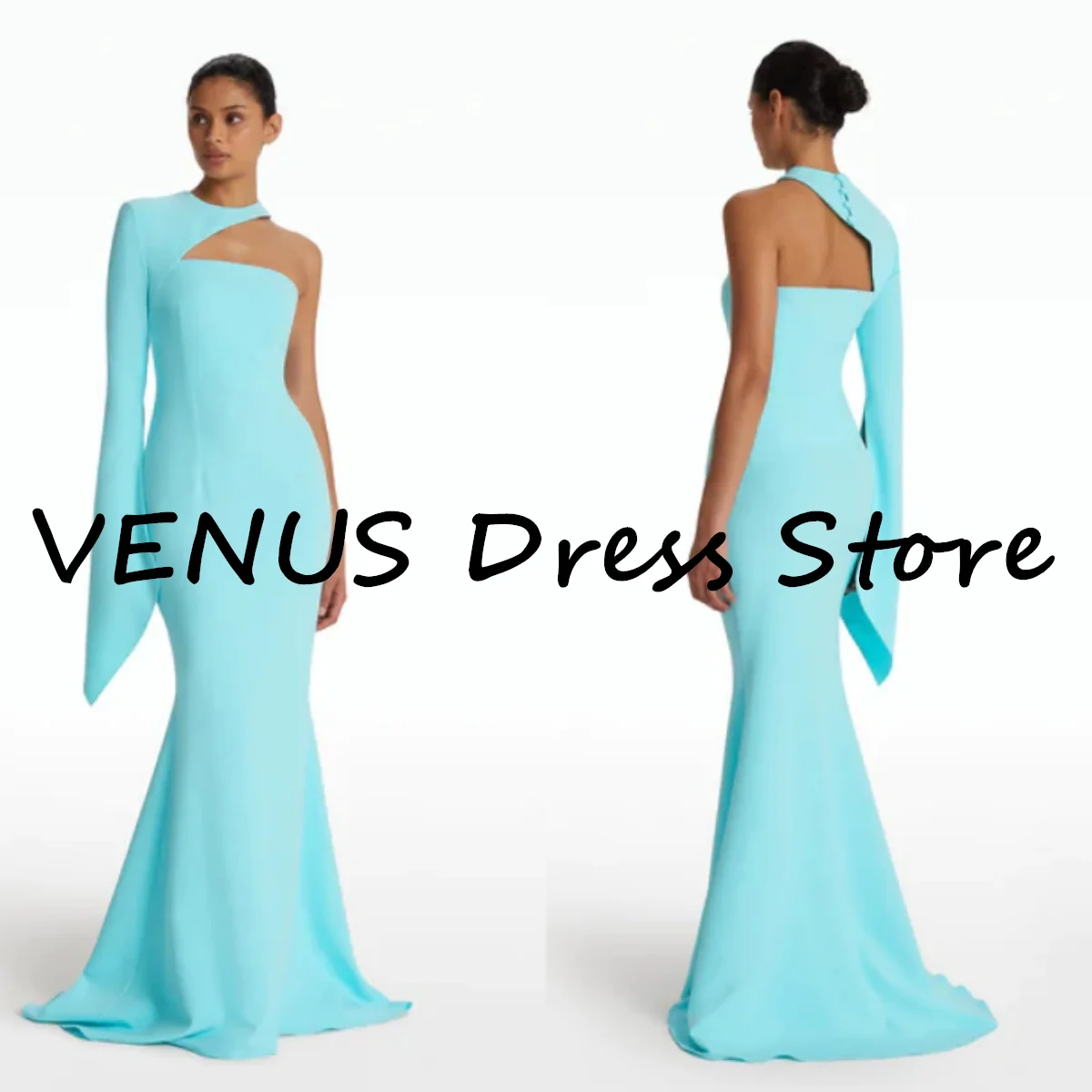 

VENUS فستان حفلات الزفاف O Neck Matt Satin Formal Celebirty Night Prom Gowns Dress Floor-Length Elegant and pretty women's